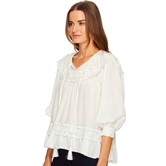 Kate Spade - Rambling Roses Silk Inset Blouse - Ivory/White - Picture 4 of 16